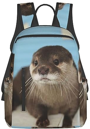 JCAKES Leichter Rucksack, niedlicher Otter, Schultasche, Jungen & Mädchen, Polyester-Rucksack, Büchertasche, Damen, lässig, Reise, Tagesrucksack, Schwarz , One size