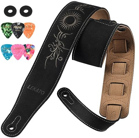 LEKATO Guitar Strap, 2.4 Inch Suede Electric Guitar Strap with Foam Cushion Pad, 35 to 51 Length, Comfortable Lightweight Guitar Straps for Acoustic, Bass and Electric Guitars (Black)