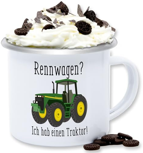 Emaille Tasse Blechtasse - Traktoren Tassen - Rennwagen Ich habe einen Traktor - Geschenk Landwirt Trecker Bauer Geschenkidee Landwirtschaft Landwirte - 300 ml - Weiß Silber - traktorfan tracktoren
