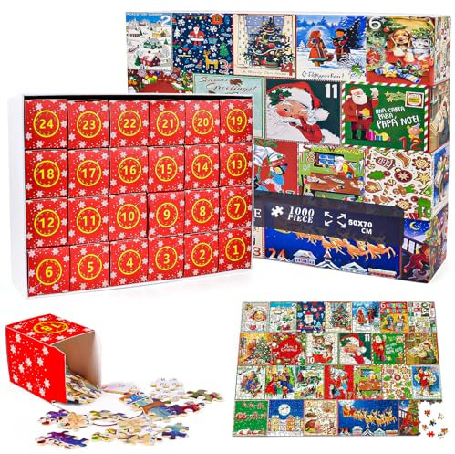 Jigsaw Advent Calendar 2024 Christmas Puzzle, 1000 Piece Jigsaw Puzzles Toys for Adult and Kid, Birthday Gifts Christmas Gifts for Teenage Girls Boys, Home Decoration