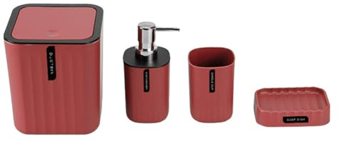 Hosoncovy Lot de 4 accessoires de salle de bain avec distributeur de savon, tasse de salle de bain, porte-savon, poubelle de bureau (orange)
