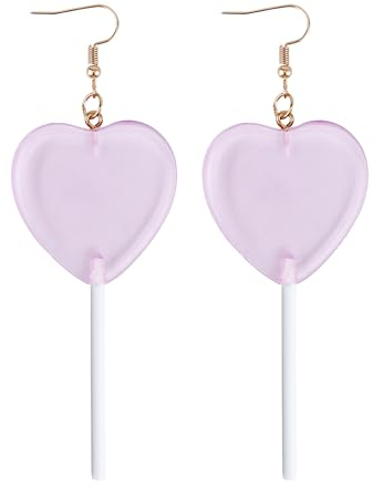 Candy Ohrringe, Niedlich Lollipop Ohrringe Liebhaber-Herz-Ohrringe Harz Legierung Baumelnde Ohrringe Herzförmige Ohrringe Baumelnde Ohrringe für Frauen Mädchen Musikfans (Lila)