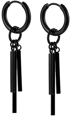 Bishilin Ohrringe Hängend Edelstahl, Herren Damen Ohrringe Hoop mit Zylinder Ohrhänger Schwarz für Unisex