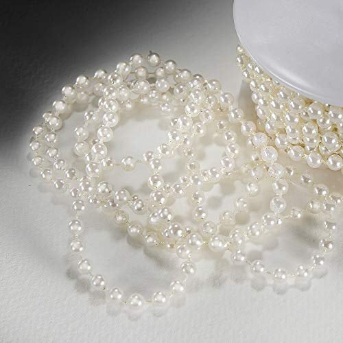 EliteKoopers 1m Ivory Pearl Beads On String 8mm Chain Ribbon for Craft, Cake, Wedding Decoration - Cream