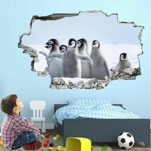 Wandtattoo Aufkleber Wandbild Pinguin Mauerloch 3D Durchbruch Effekt Wandsticker Schnee Wandaufkleber Abnehmbare Wanddeko fürs Wohnung Wohnzimmer Schlafzimmer Bad Kinderzimmer Tapeten Deko