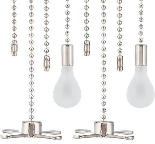GORGECRAFT 4 Extensor de Cadena para Ventilador de Techo,Bombilla Decorativa Esmerilada Y Cadena de Luz para Ventilador,Juego de Cadena con Cuentas,Colgante de Extensión para Lámpara,Platino