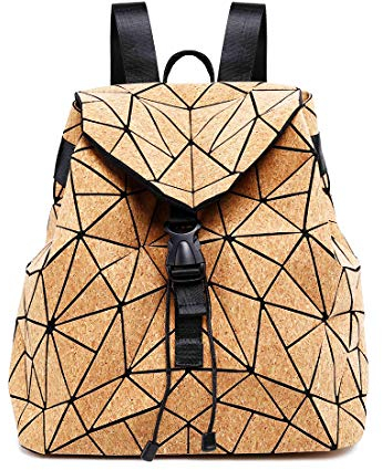 Frauen Rucksack von Kork Geometrische Tasche Daypack Rucksackhandtasche für Damen Kork Rucksack