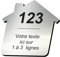 DELTA-SIGNALETIC.COM Placa grabada personalizada autoadhesiva para nombre y número de buzón en forma de casa de diseño aluminio cepillado formato 5x5 cm
