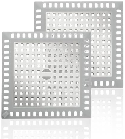Dulamet 2 Piezas Colador de Pelo para Ducha Cuadrado, Tapa de Desagüe de Acero Inoxidable, 12,3 cm Coladores de Desagüe de Fregadero para Baño, Bañera, Ccocina (Plateada)