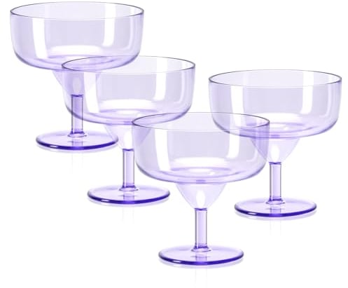 SMAODSGN 4 Pcs Purple Plastic Wine Glasses, 13oz Coupe Cocktail Glasses, Shatterproof, Reusable, Wedding Party Birthday Anniversary, 4 Count