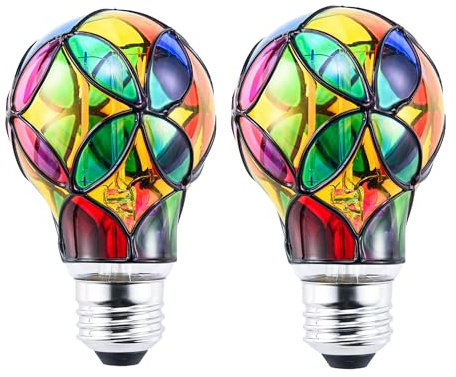 Lpraer 2 Pack E27 Edison Stained Glass LED Light Bulb Replacement for Table Lamp, Chandelier, Floor Lamp Bedroom Living Room Home Christmas Decoration Halloween