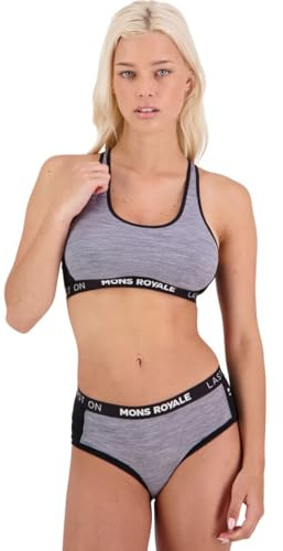 Mons Royale W Sierra Sports Bra Print Grau - Merino Sportiver unterstützender Damen Merino Sport BH, Größe M - Farbe Gre