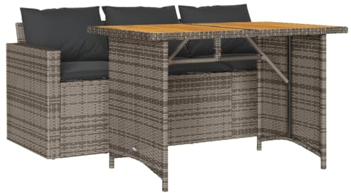 vidaXL Garten Essgruppe 2-TLG., Gartenmöbel Set mit Kissen, Lounge Sitzgruppe für Terrasse, Sitzgarnitur Gartengarnitur Sofa Esstisch, Grau Poly Rattan