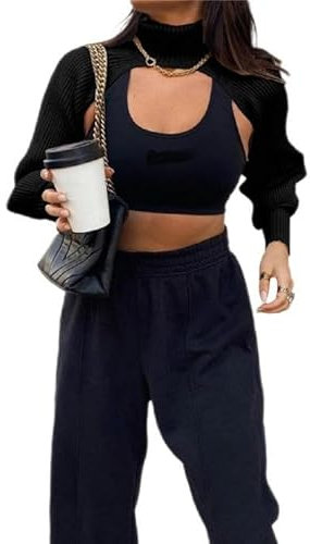 Kukeyiee Women Long Puff Sleeve Sweater Knitwear Jumpers Pullover Crop Top Fashion Cover Knit Top(#Style 4,One Size)