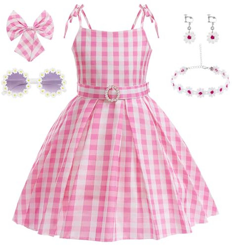 Btonai Costume rose pour fille - Robe à carreaux rose des années 70 et 80 - Tenue pastorale pour fête de Noël - 4 à 13 ans