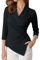 GRACE KARIN Blouses for Women UK Elegant 3/4 Long Sleeve Solid Color Office Tops V-Neck Shirt Ladies L Black