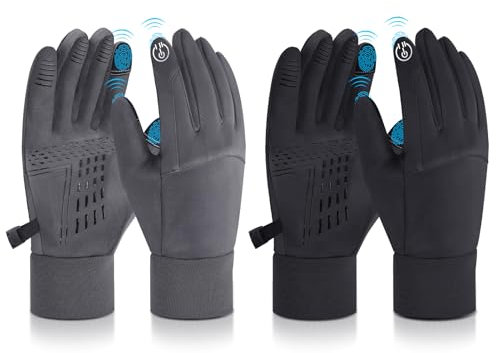 Kaisibum 2 Paar Fahrradhandschuhe Handschuhe Herren Damen, Winter Touchscreenhandschuhe Warme Winterhandschuhe Wasserdichter Anti-Rutsch Sporthandschuhe für Fahrrad, Laufen, Wandern, Fahren