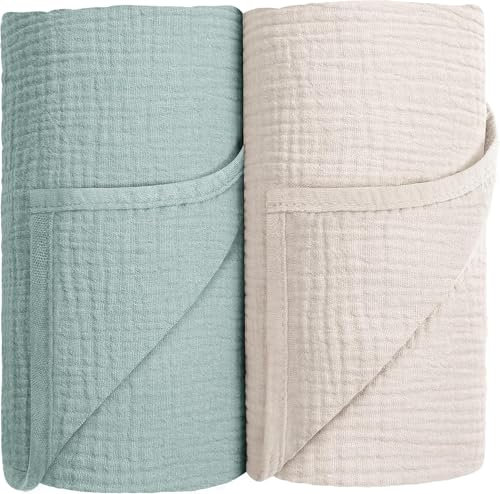 Susurration Baby Pucktuch Musselin Decke 100% Baumwolle Dünne Atmungsaktive Babydecke Baby Swaddle Decke Tücher für Junge und Mädchen 2 Stück 100x100cm (hellgrün)