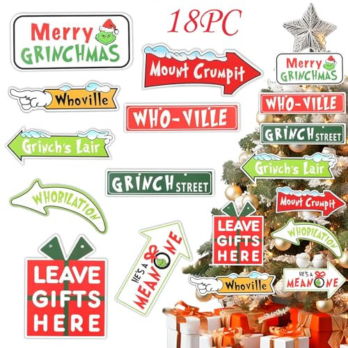18 PCS Christmas Tree Decorations Christmas Tree Ornaments Paper Cards Hanging Ornament Whoville Christmas Ornaments Decorations for Christmas Tree Home Indoor Porch Decor