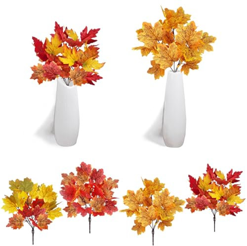 RHQFDM 4 Pezzi Foglie D'acero Artificiali con Rami Corti,Decorazione in Plastica con Foglie D'autunno,Halloween Decorazione Foglie D'autunno,per Casa Hotel Matrimonio Giardino Decorazione