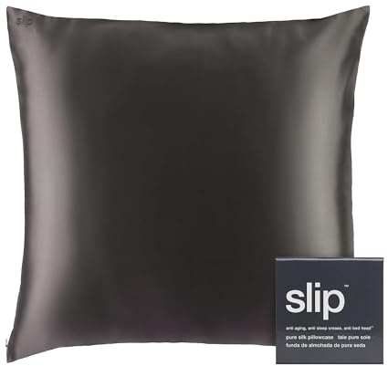 Slip Silk Reißverschluss Euro Pillowcase – 100 % reine Maulbeerseide, Charcoal Color, ultraweich & atmungsaktiv, Anti-Aging, Haar & Hautfreundlich, luxuriöses Satin-Finish, 65 x 65 cm,