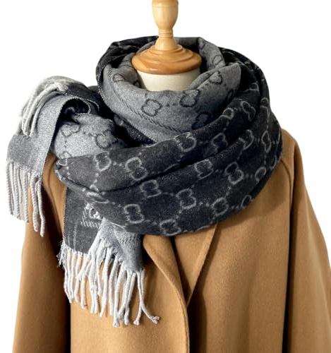 JIAHAOS schal Damen Frauen Simulierte Kaschmirschal Warm Im Winter Lange Dicke Kaschmir Touch Quasten Fashion Colper Checker Schalschalel-schwarz
