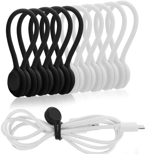 Lusofie 10 Stück Magnetische Kabelbinder Silikon Kabelclip Organizer Wiederverwendbare Magnetische Kabel Organizer USB Kabelmanager für Büro Schule Zuhause Cable Organizer (5 Schwarz, 5 Weiß)