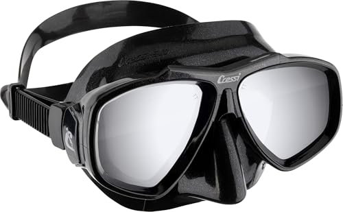 CRESSI Unisex-Adult Focus Mask Black/Spectra Mirrored Lens Tauch und Schnorchelmaske, Schwarz/Verspiegelte Silber Linse, Einheitsgröße
