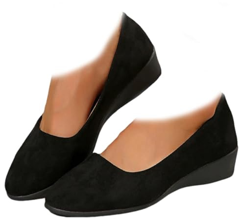 Whimsyard Chaussures compensées élégantes, légères et antidérapantes en daim avec talon bas, chaussures orthopédiques fermées à bout rond pour fasciite plantaire