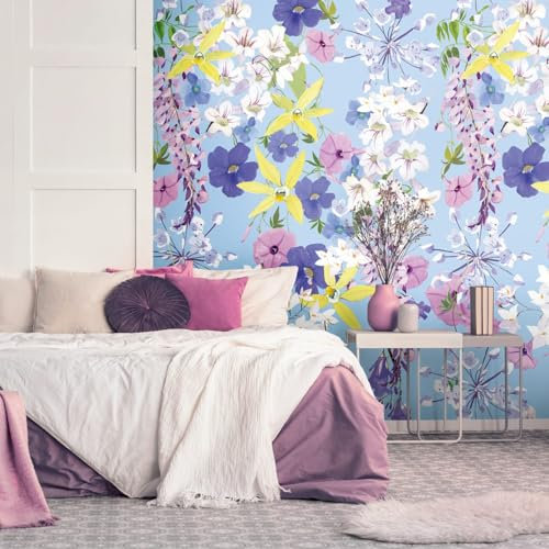 Photo Wallpaper Profhome 391961-GU hot Embossed Non-Woven Wallpaper Smooth with Floral Pattern matt Violet Lilac Yellow Pink 1.59 m x 2.8 m