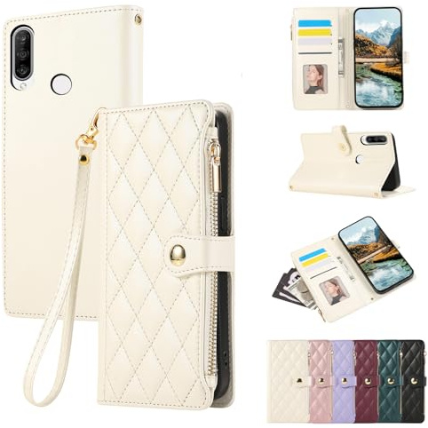 Vaitasy Custodia per Huawei P30 Lite Bianco | Pelle PU Cerniera Custodia a Portafoglio per Huawei P30 Lite Custodia con Magnetica Flip Stand Case Cover