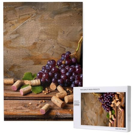 Intelligenz-Puzzle mit Weinflaschenkorken und Trauben, bedruckt, aus Holz, 50 x 75 cm, 1000 Teile (verpackt), Puzzle, Lernspiel für Erwachsene, Heimdekoration, Puzzle