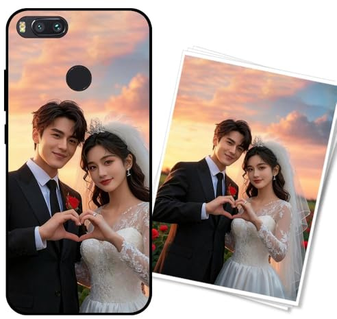 WUACYEAMING Persönliche Handyhülle für Xiaomi Mi A1 Stoßfeste Kratzfeste Custom Phone Case mit Foto/Text/Logo Individualisierung Personalisierte Silikon Hülle Mitternachtsschwarz