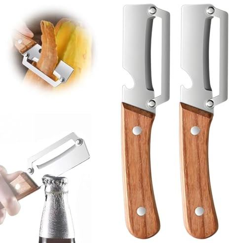 Multifunctional Vegetable Peeler for Kitchen, 2PCS Wooden Handle Peeler with Bottle Opener, Stainless Steel Peeler, Portable Kitchen Peelers for Fruit, Apple, Potato, Carrot Pumpkin, Papaya