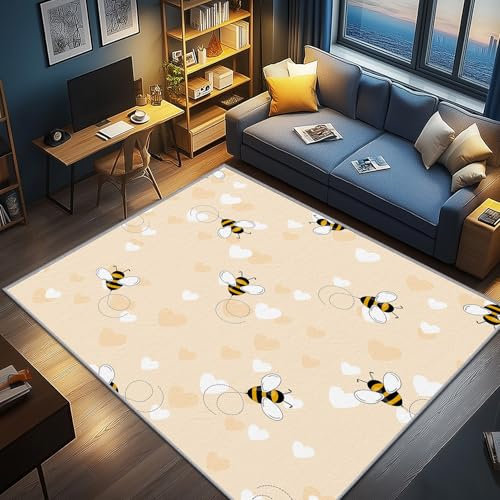 AevuCub Biene Deko, Süße Teppich 160x230 Kurzflor, Großer Teppich Wohnzimmer Bienenmotiv, Weich rutschfest Waschbare Teppiche, Bettvorleger Schlafzimmer Kinderzimmer