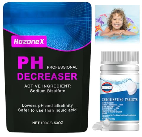 pH Minus Granulat 100g + Chlortabletten für Pool 100g, pH Senker Pool Granulat, pH-Minus, Chlor Pool Tabletten, Senkt den pH-Wert Punktgenau, für Pools, Aufstellpools, Whirlpools jeder Art und Größe