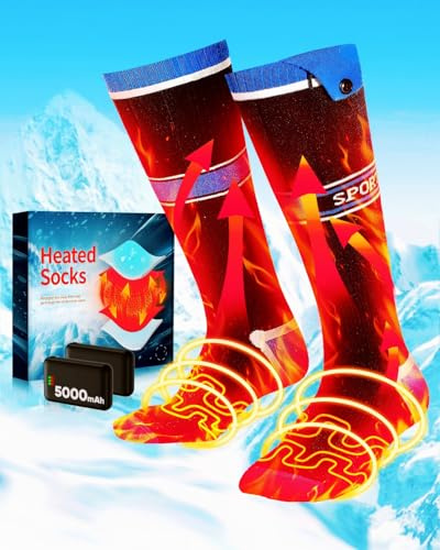 Calcetines Calefactables con Smart APP, 360°Recargable Calcetines Calefactables Mujer Hombre, 5000mAh Calcetines Termicos Calefactables Recargables con 3 Temperaturas, Calefacción para Esquí Bici Caza
