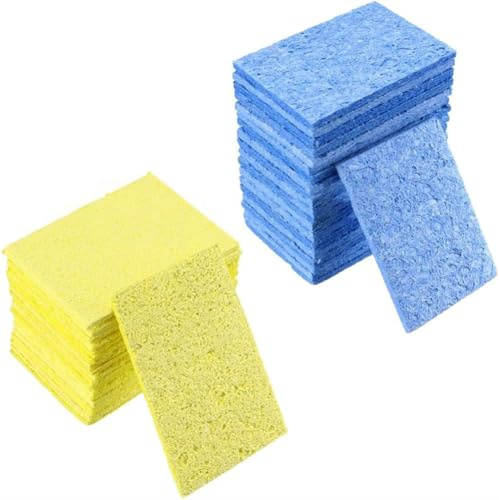 Harewtwy Replacement Welding Soldering Iron Tip Cleaning Sponge Solder Tip Cleaning Sponge Pack of 30 (Yellow & Blue)