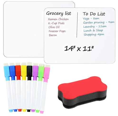 2 Pcs A4 Magnetic Whiteboard for Fridge, 21×30cm Small Magnet Dry Erase Board, Magnetic Kitchen Whiteboard Planner, with Marker Pen and Eraser, for Home Kitchen Refrigerator to Do List, Daily Planner