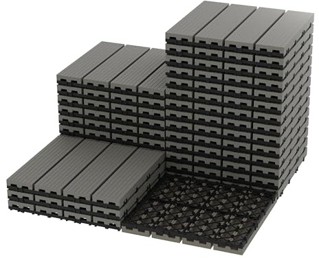 Garvee Robuste Klick-Terrassenfliesen aus Kunststoff – 30x30cm, witterungsbeständig & wasserdicht – Rutschfeste Outdoor Bodenplatten für Garten, Balkon, Terrasse & Pool – Einfache Verlegung – Grau –