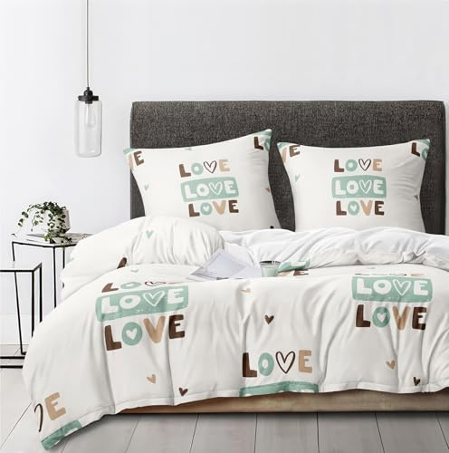 Boqingzhu Kinder Bettwäsche 135x200 cm Herzen 2tlg. - Weiß | Love, Herzen, Alphabet , 3D Mikrofaser mit Reißverschluss, OEKO-TEX Zert, Sicher, Weich, für Mädchen und Jungen