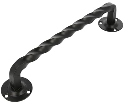 Amig - Manillón para Puertas de Paso o Entrada Modelo 103-140 mm - Manilla con Placa de Acero y Tirador de Zamak - Acabado Negro - Incluye Roseta - Estilo Rústico Forjado a Mano