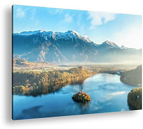 Leinwandbild Bergsee in Slowenien – friedliches Wasser in den Bergen Format: 120x80 cm XXL Kunstdruck Bild auf Keilrahmen/Wandbild/Wohnzimmer Deko