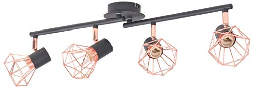 vidaXL Industrial Ceiling Lamp with 4 Spotlights - Black and Copper Coloured Iron Wire Shades - E14 Bulb Compatible - Easy-to-Mount Metal Base