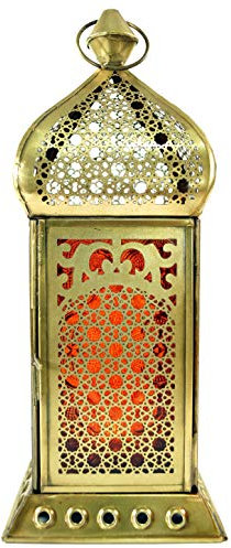 Guru-Shop Lanterne Orientale en Métal/verre de Conception Marocaine, Lanterne, Orange, Leverre, Couleur : Orange, 25x10x10 cm, Lanternes Orientales
