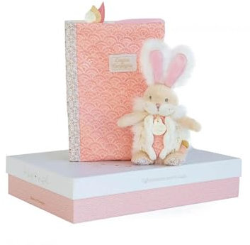 Doudou et Compagnie - Protège Carnet De Santé Bébé + Doudou Lapin - 32,5cm X 23,5cm - Rose - Coffret Cadeau De Naissance - Lapin De Sucre -DC3498