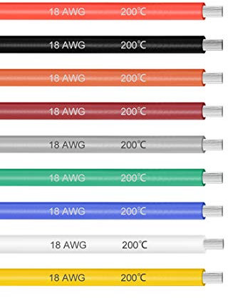 sourcing map Cable de silicona de 18 AWG Alambre de cobre trenzado de cable eléctrico de 3 pies de 9 colores