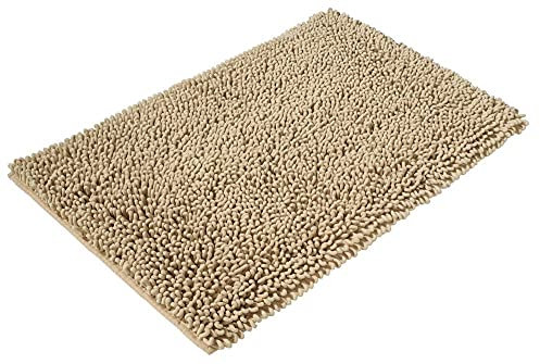 PANA Malibu Mikrofaser Chenille Bad-Teppich • Badematte • Badvorleger 50 x 80 cm • rutschfeste Rückseite • Ökotex Zertifiziert • Farbe: Beige