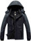GEMYSE Homme Veste de Ski Imperméable de Montagne Manteau d'hiver Extérieur en Polaire Coupe-Vent avec Capuche(Gris Noir,XL)
