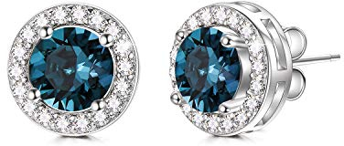 AOBOCO Simulierter Diamant Moissanite Ohrstecker Damen 18 Karat Weißgold überzogen 925 Sterling Silber mit Zirkonia (Saphir (September))
